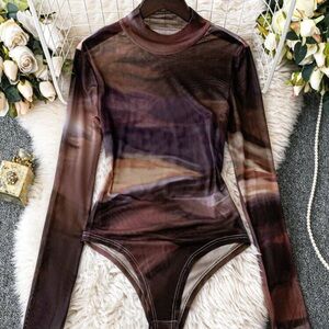 Sheer Long Sleeve Top - Burgundy Black and Brown Colors